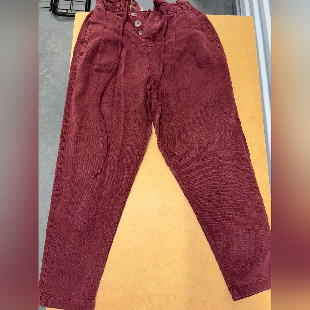 Free People Women's Casual Burgundy Relaxed Fit Cropped Pants